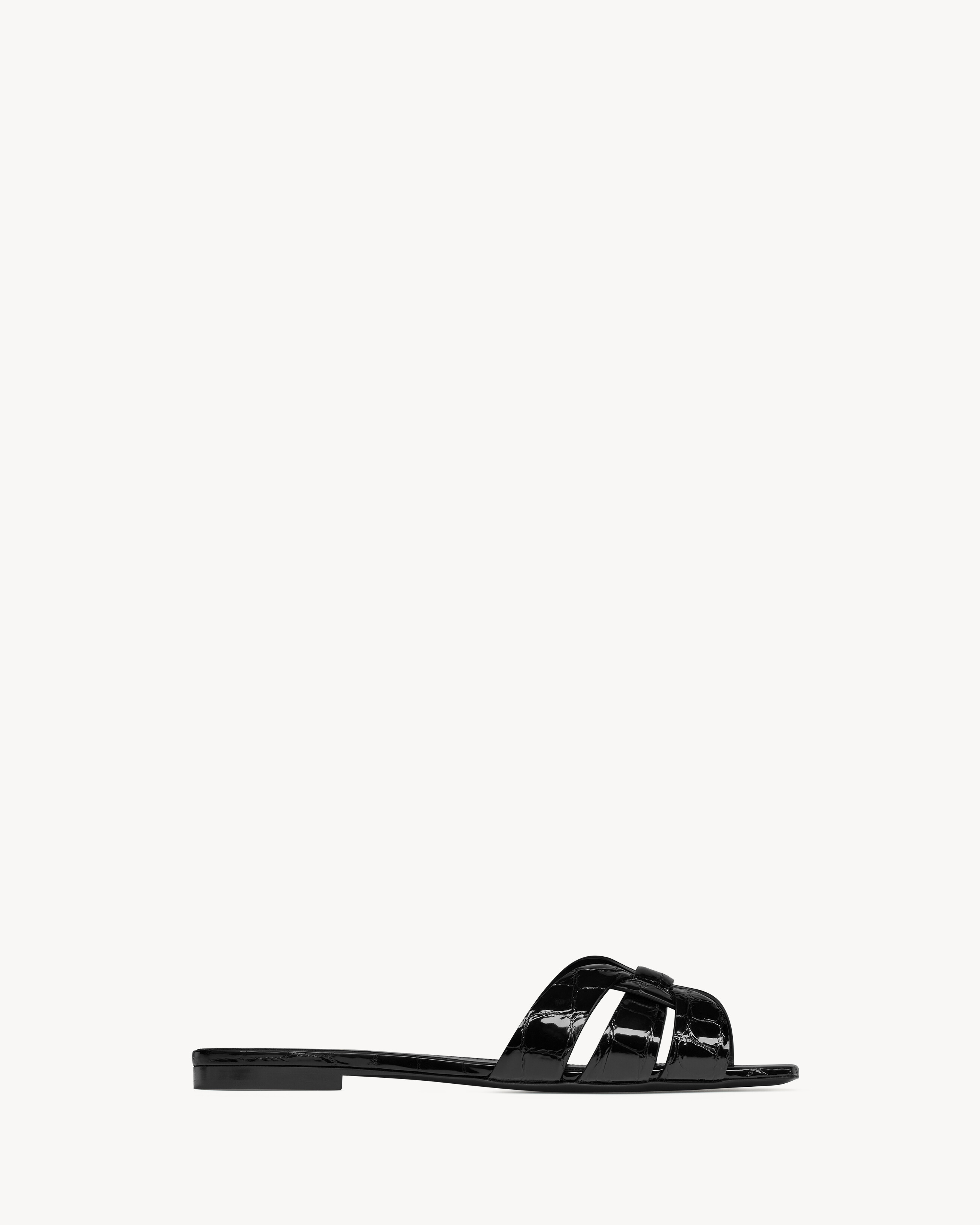Мюли TRIBUTE из кожи с тиснением под крокодила SAINT LAURENT, черный — фото 2