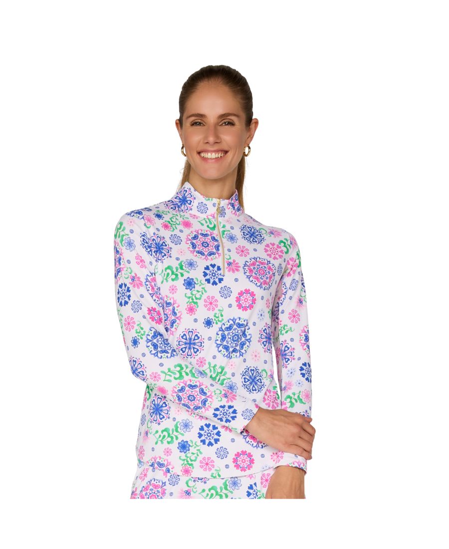 

Топ с длинными рукавами и воротником-стойкой от G Lifestyle G Lifestyle Clothing, Carib.turq medallion