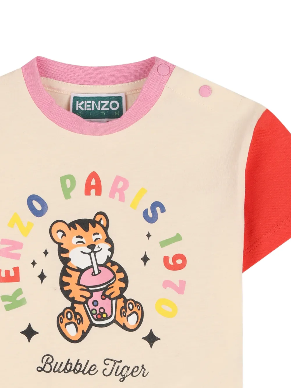 Футболка в стиле колор-блок с принтом "bubble tiger" Kenzo Kids, нейтральный — фото 3