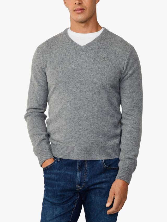 

Пуловер из чистой шерсти с V-образным вырезом Hackett London, Metal Grey