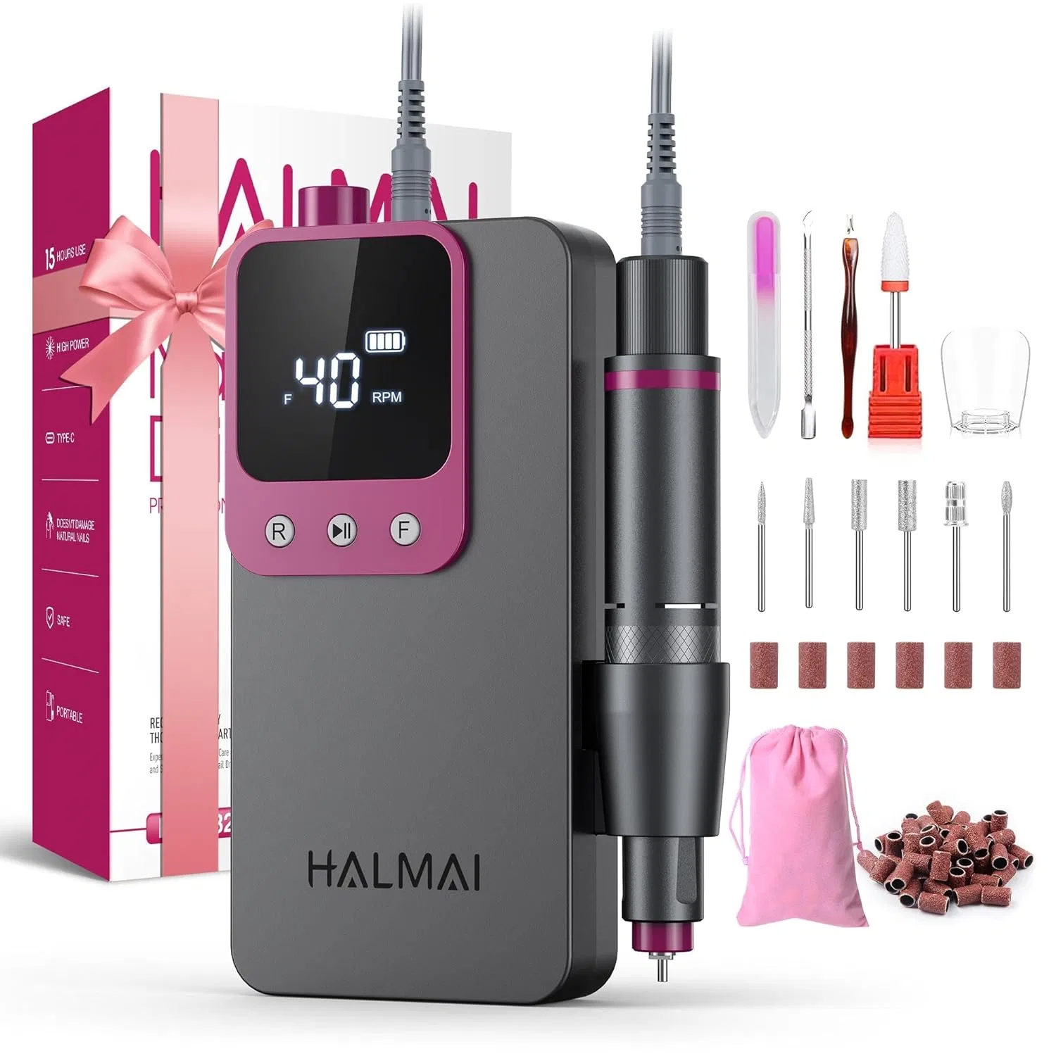 Профессиональный электрический аппарат для маникюра HALMAI HMC320, 40000 об/мин Halmai, Darkgray