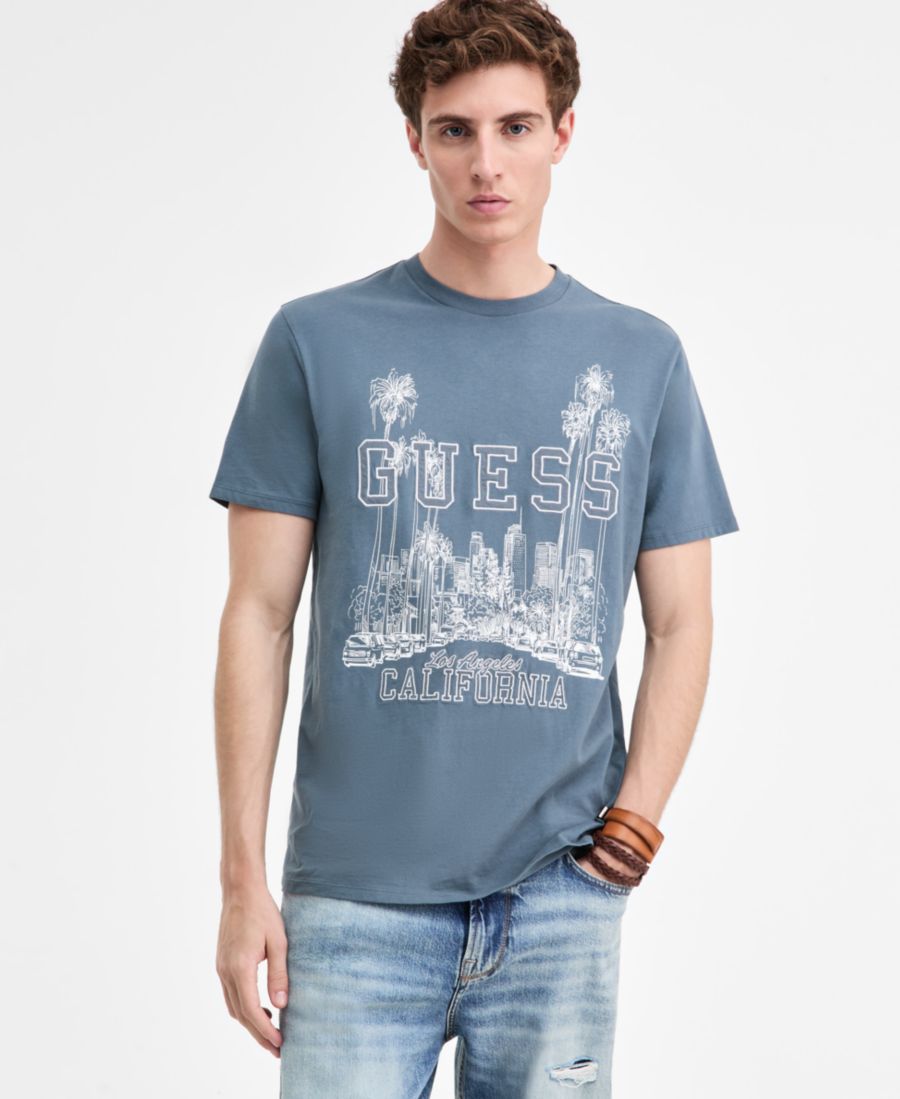 

Мужская футболка с коротким рукавом и круглым вырезом "Бульвар" с графическим принтом GUESS, Squall Sea