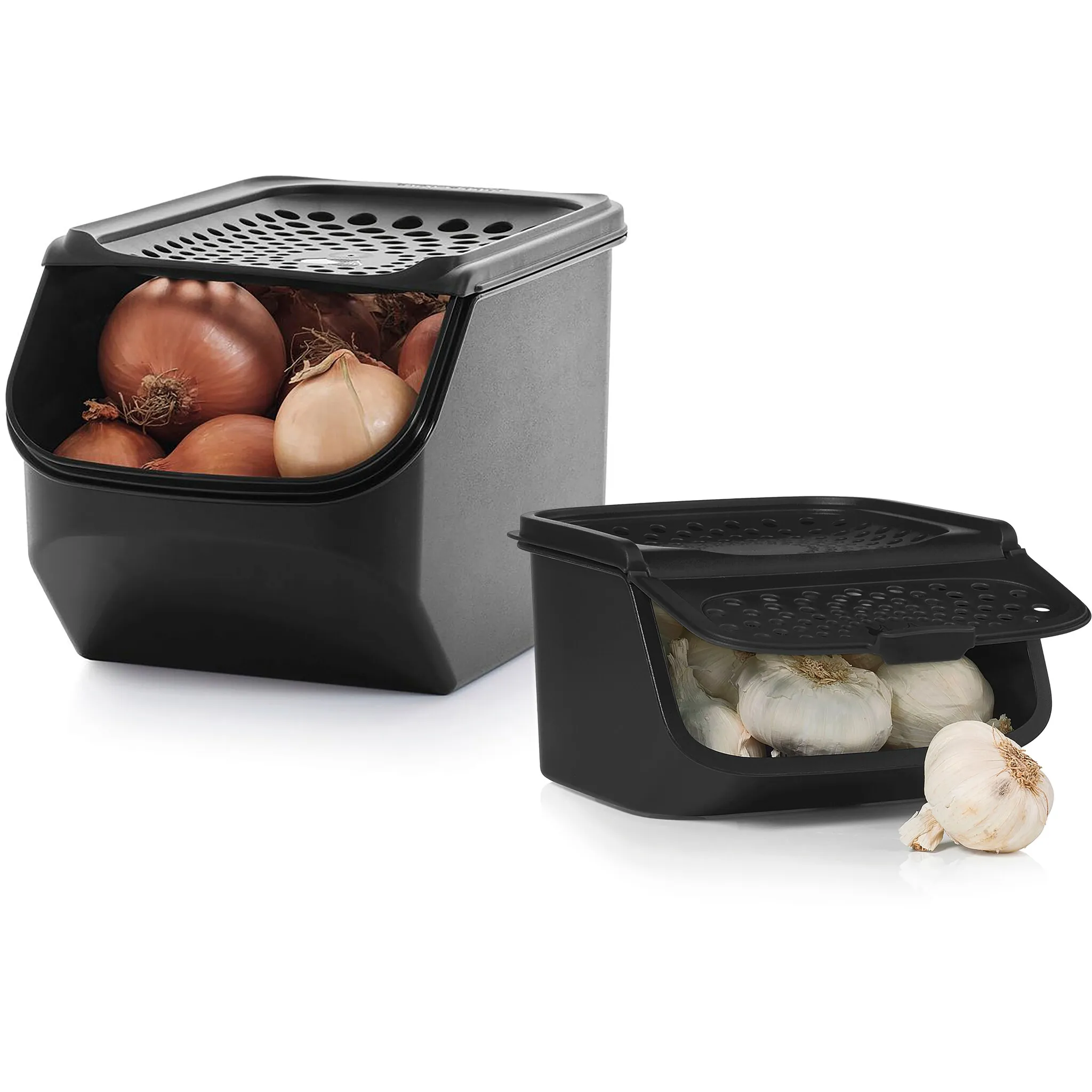 

Система хранения TUPPERWARE «Tupperware, OnionSmart 5,5 л + GarlicSmart 2,3 л», (набор, 2 шт.), идеальное решение для хранения ваших продуктов, черный