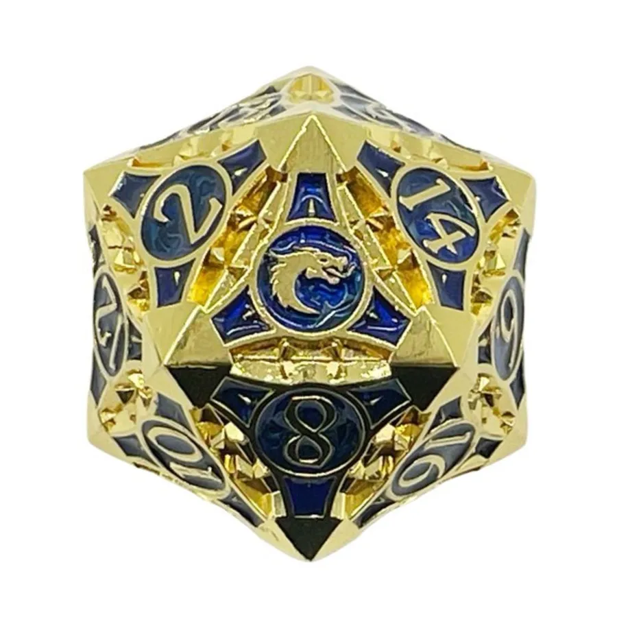 

40мм d20 - Золото с синим, Metal Dice - Gnome Forged
