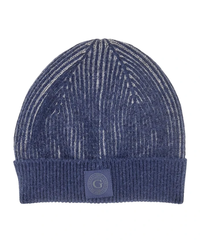 

Синяя двухцветная вязаная шапка-бини в рубчик Guess, синий