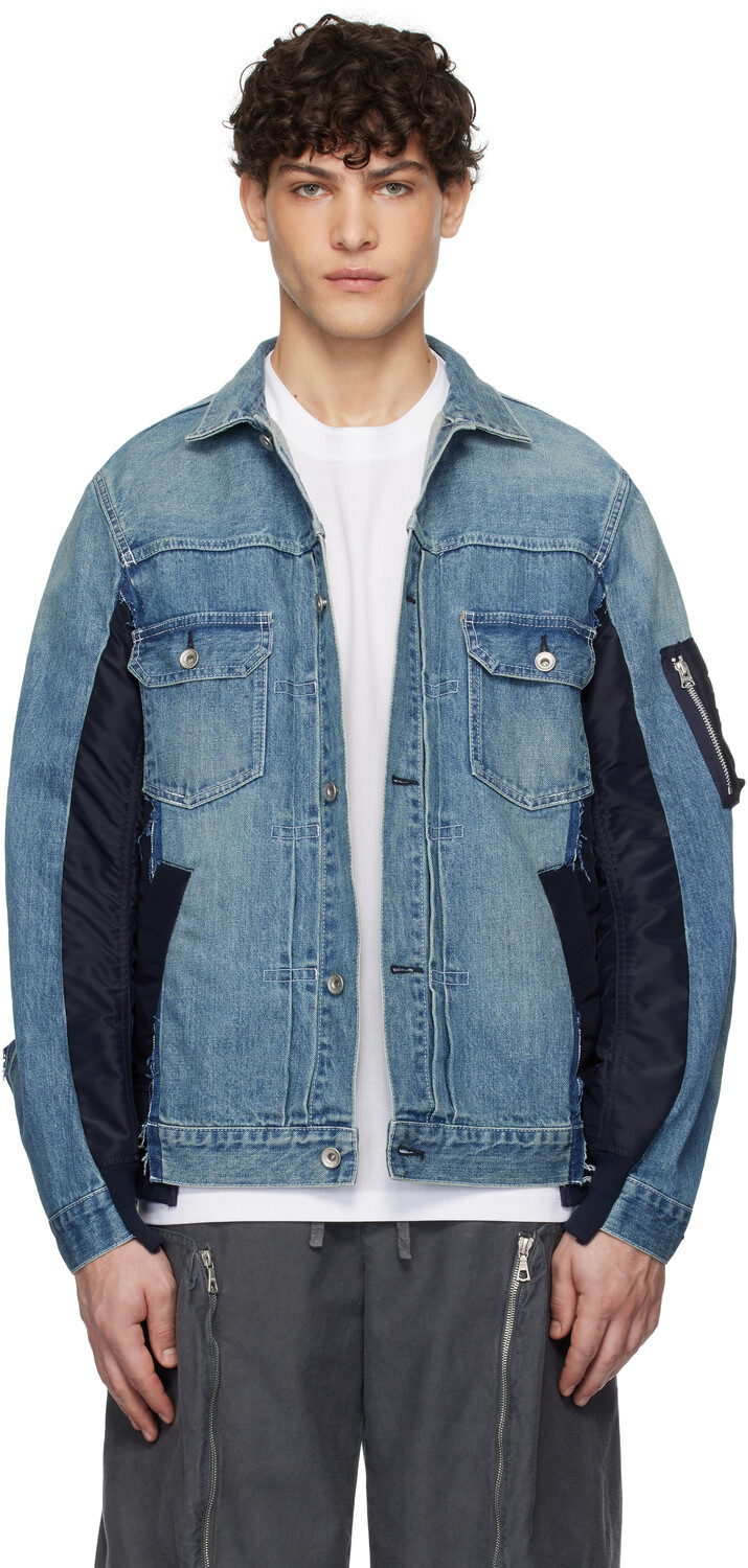 

Куртка из нейлоновой саржи и денима sacai, синий