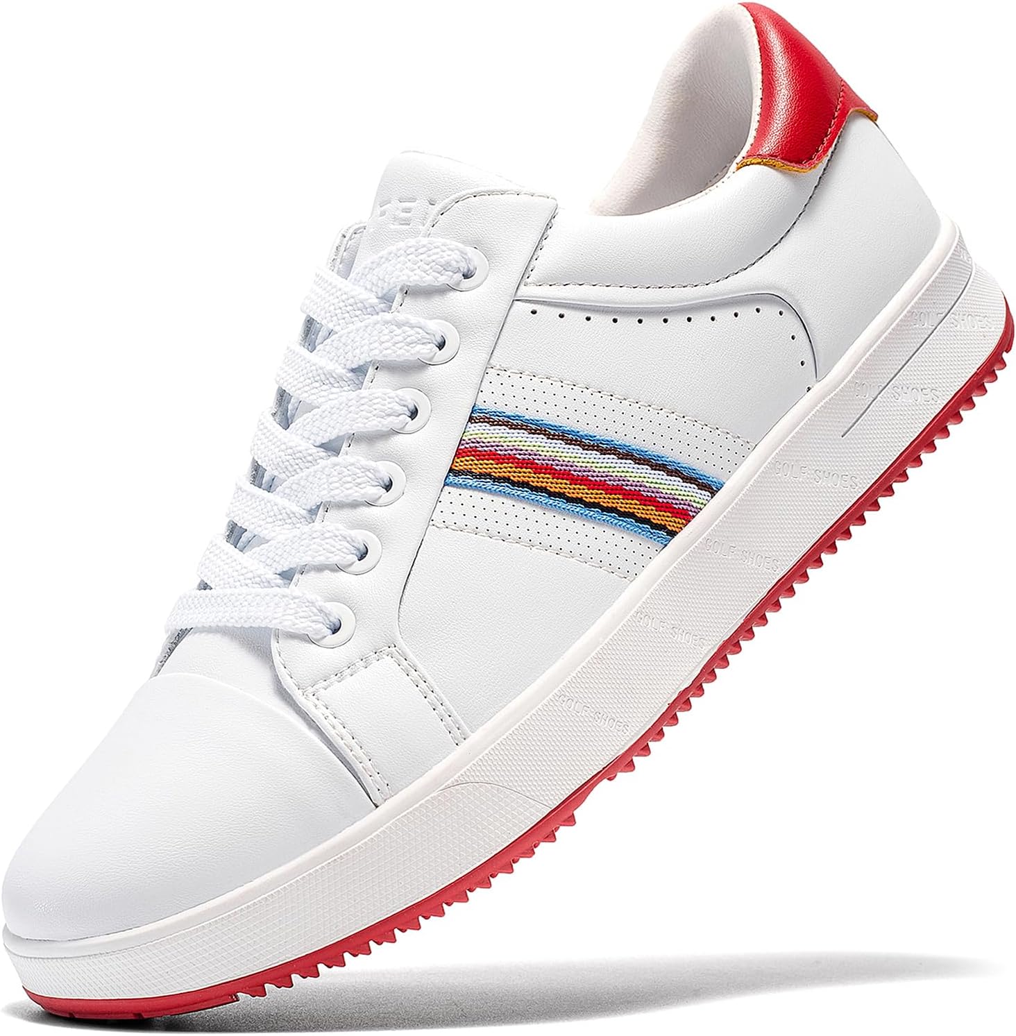 

Мужские гольф-кроссовки UOFEIY Профессиональные без шипов, кожаные, противоскользящие, низкие, легкие, дышащие, водонепроницаемые для тренировок в гольф-клубе U.Ofeiy, белый/красный