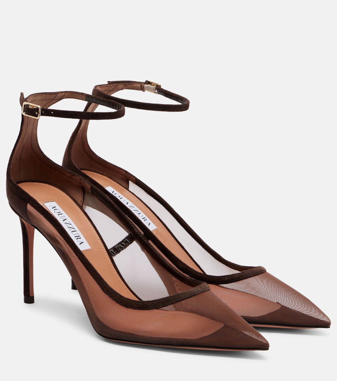 Туфли-лодочки Love Affair 85 с отделкой из замши и сетчатым верхом Aquazzura, Espresso