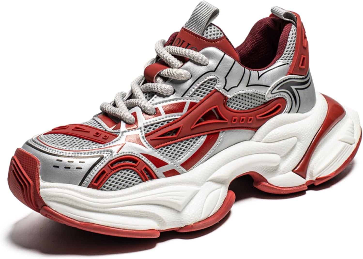 

Мужские модные спортивные кроссовки с толстой подошвой, повседневные дышащие сетчатые спортивные кроссовки, кроссовки для фитнеса и тенниса, с толстой подошвой для увеличения роста, обувь для ходьбы Aokisx, красный/серый