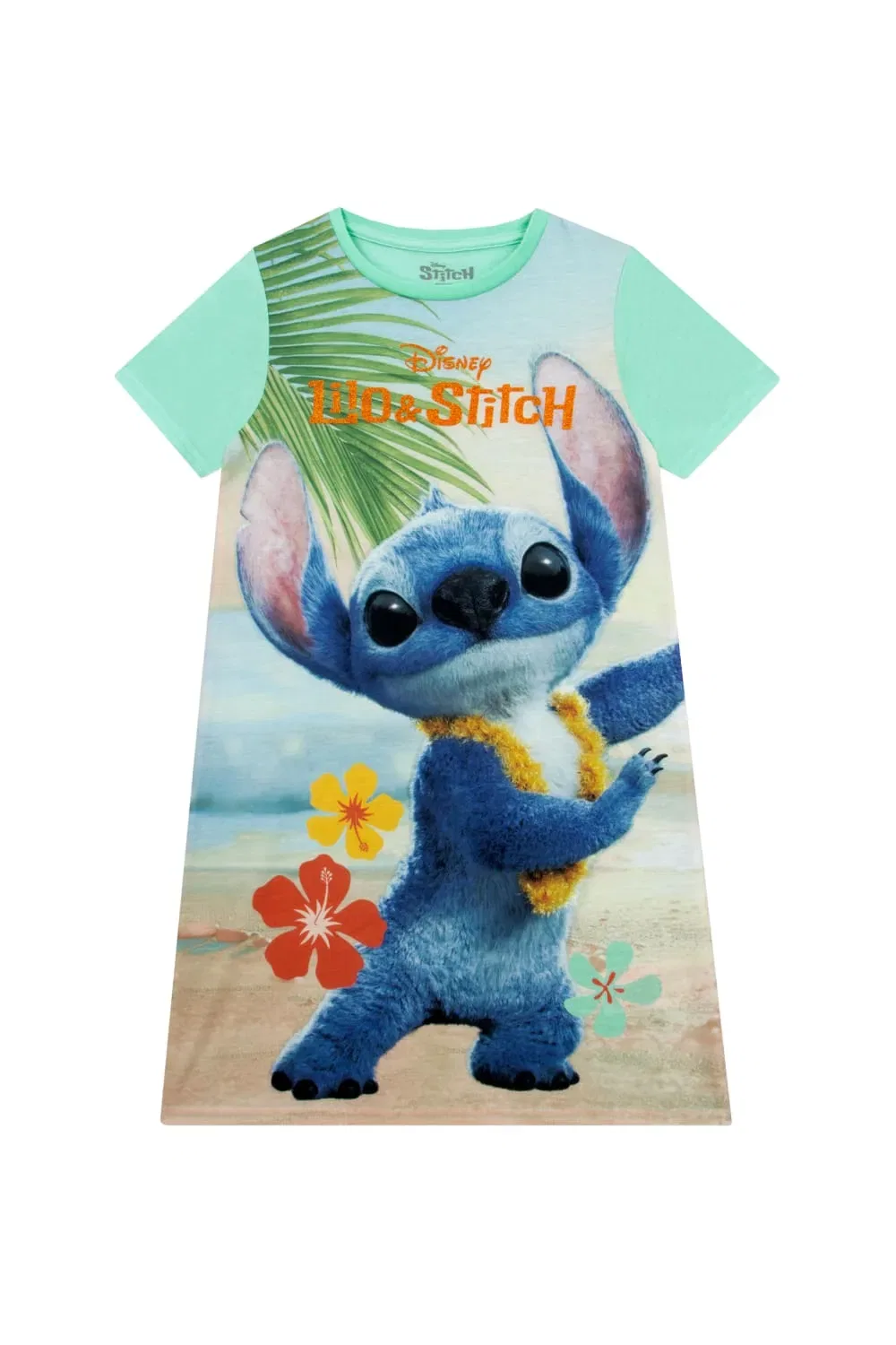 Ночная рубашка девичья с принтом Stitch Disney, зеленый