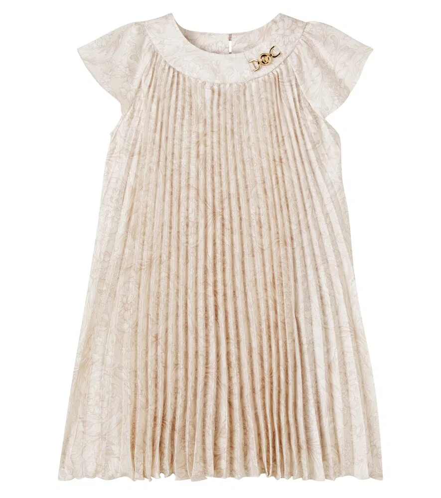 Платье Medusa '95 Barocco из плиссированной саржи Versace Kids, бежевый