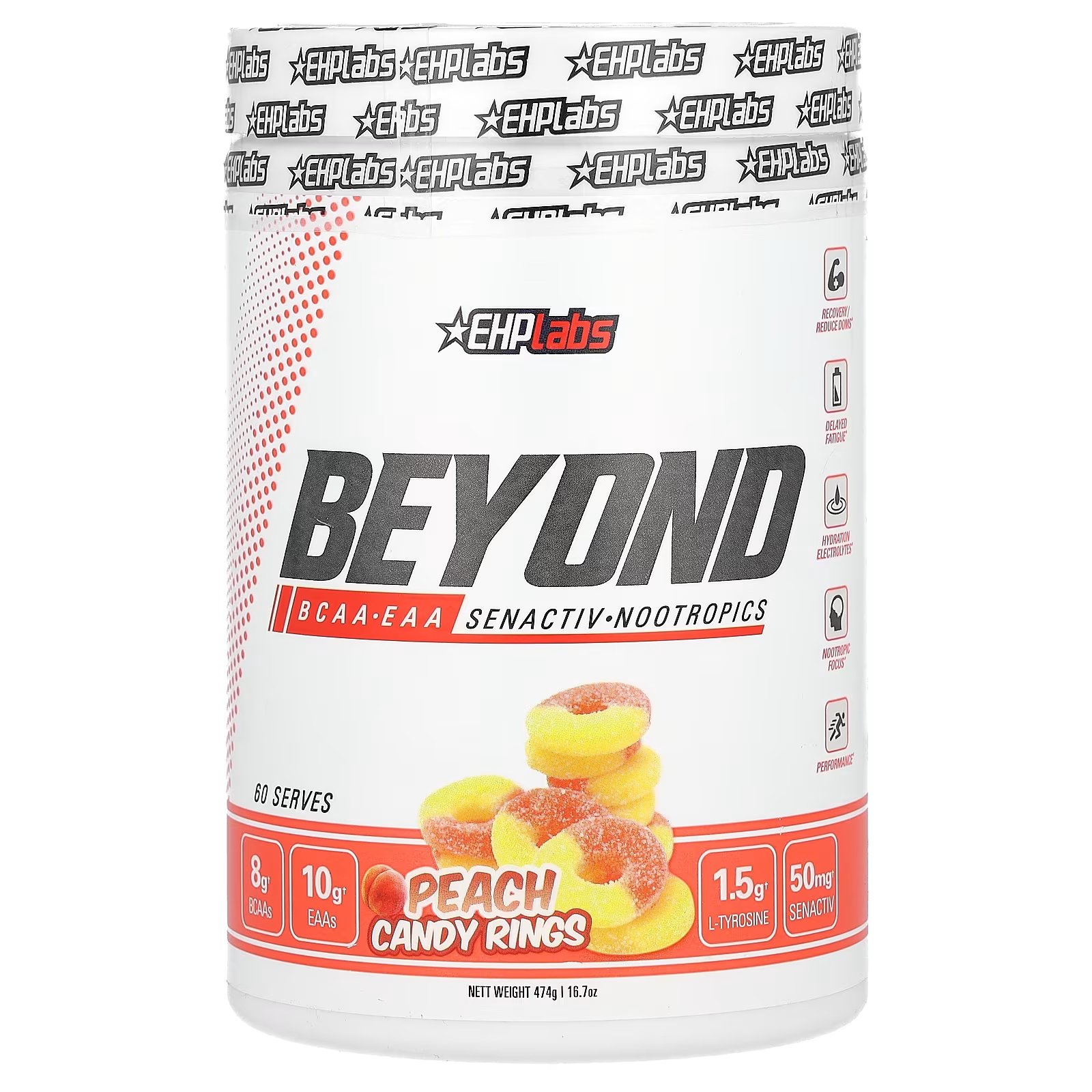 

EHPlabs Beyond BCAA + EAA Персиковые конфетные кольца, 16,7 унции (474 г)