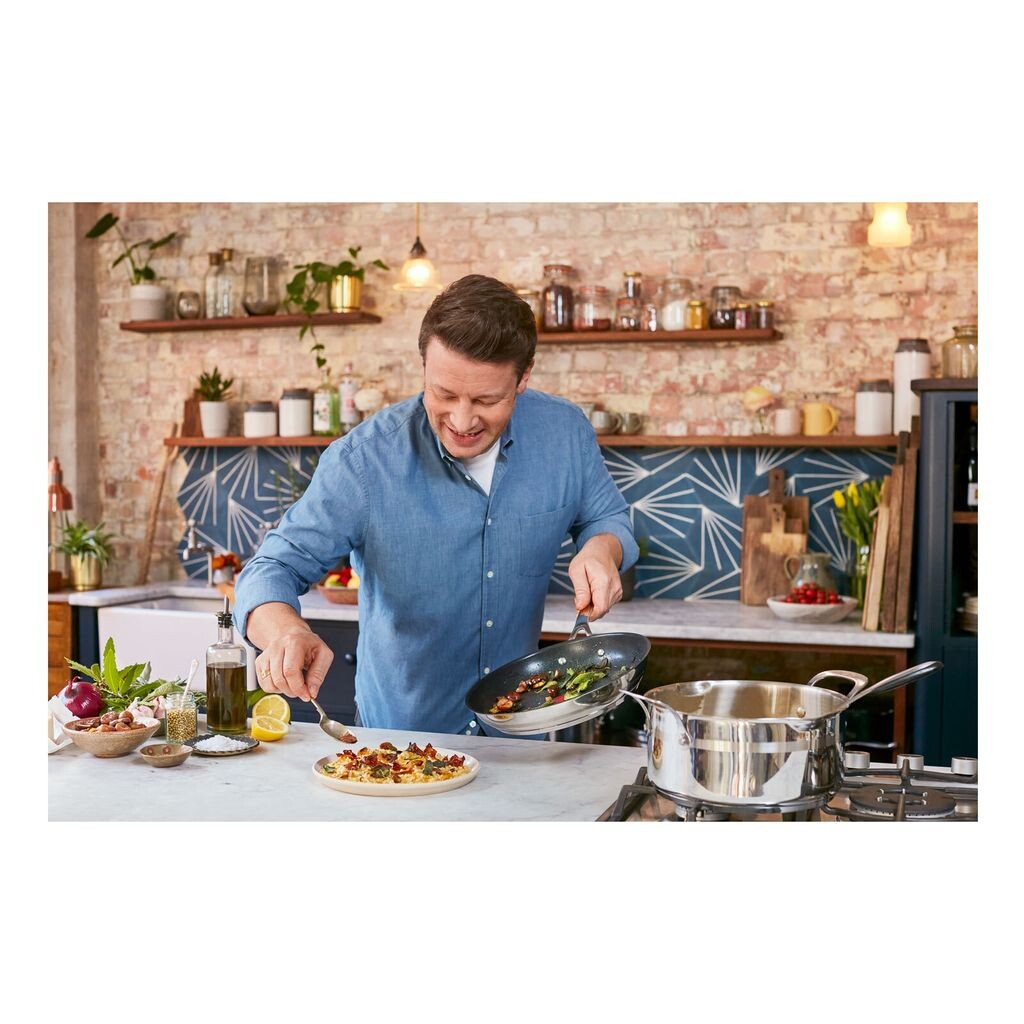 

Набор сковородок Tefal Jamie Oliver Cook Smart, нержавеющая сталь (набор, 2 предмета, кастрюли 24/28 см), антипригарное покрытие, индукция, термосигнал, можно мыть в посудомоечной машине