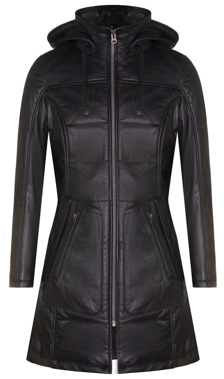 

Женская кожаная парка с капюшоном и стежкой Olney Infinity Leather, черный