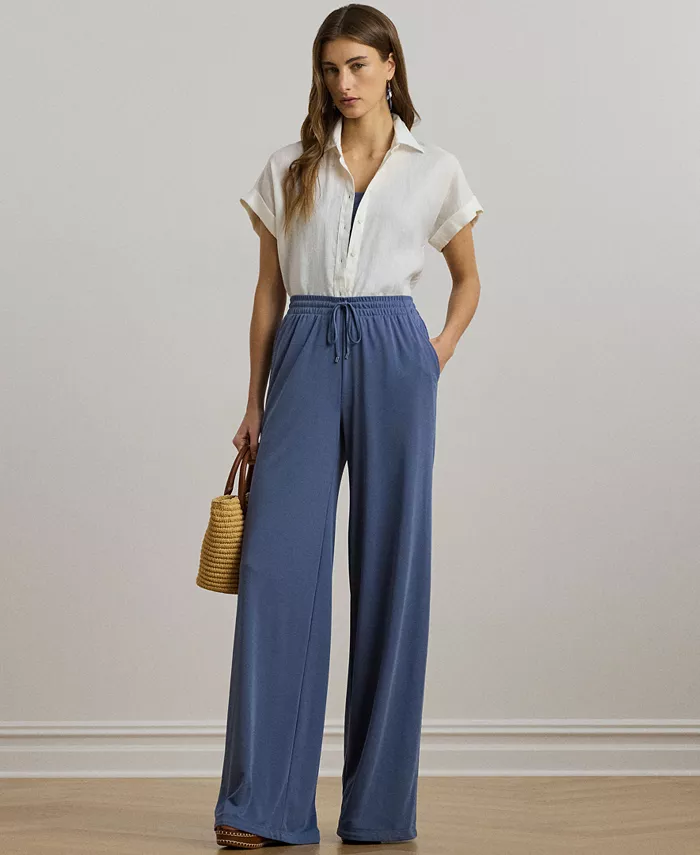 

Женские эластичные джерсиевые брюки свободного кроя с кулиской Lauren Ralph Lauren, синий