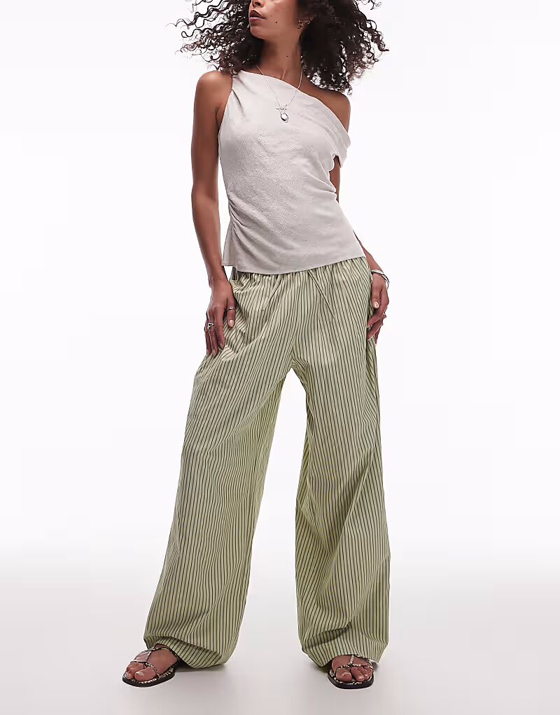 

Широкие брюки из поплина в зеленую полоску Topshop