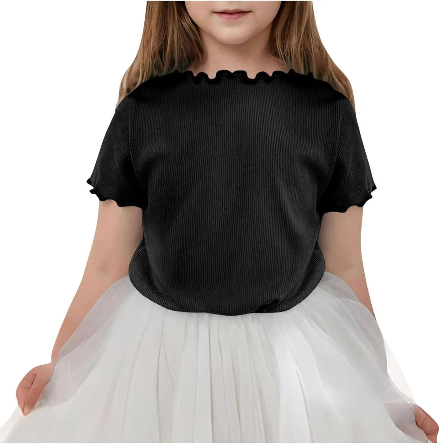 Детская футболка с рюшами, короткий рукав, хлопок, Black
