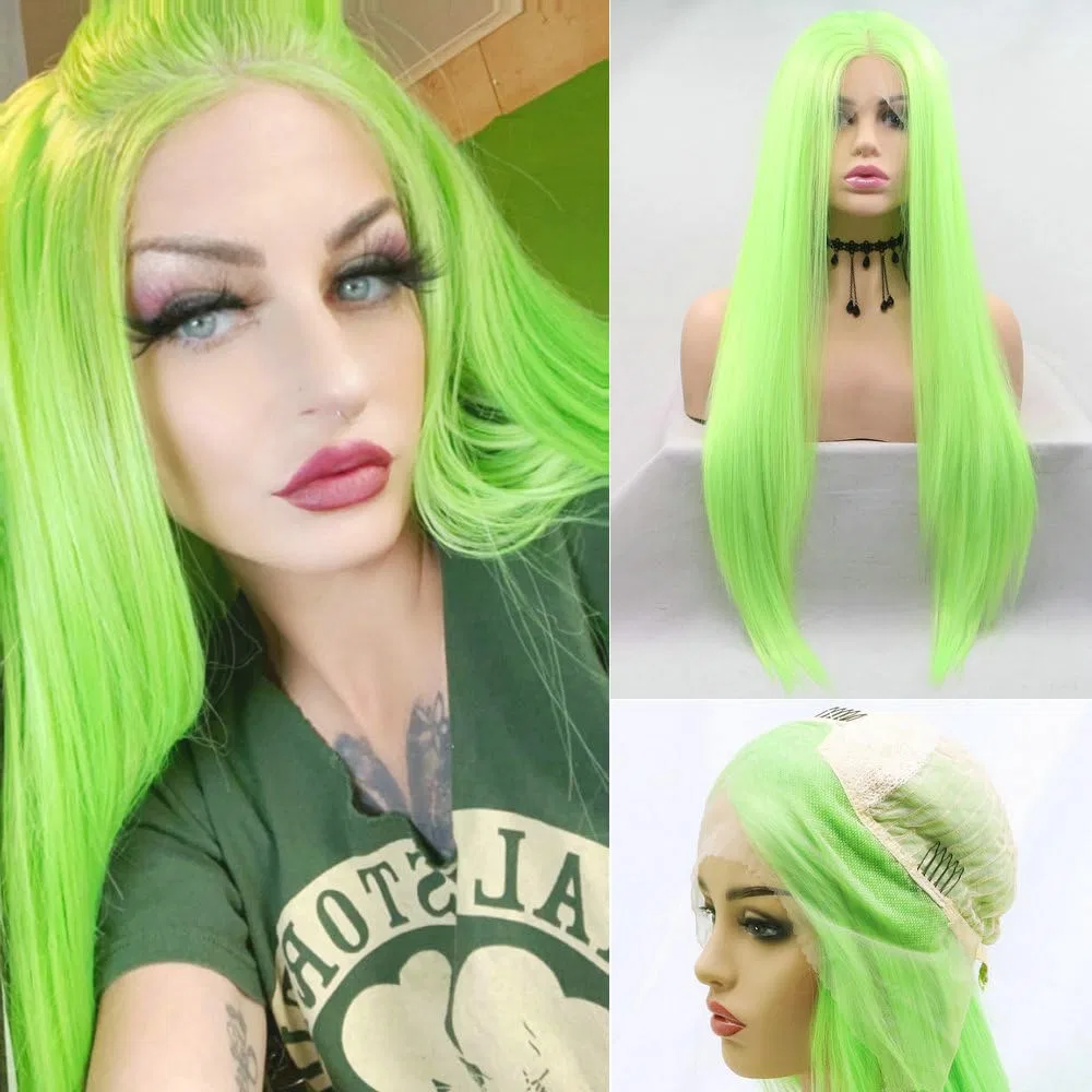 Женский парик «13 x 3 Inch Lace Front» длинный прямой флуоресцентно-зеленый Serenewig, Bright Green/Fluorescent Green/Yellow Green