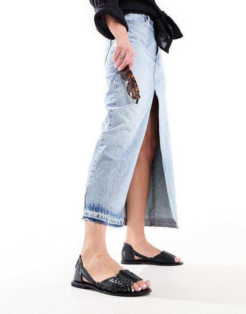 

Черные плетеные кожаные сандалии на плоской подошве ASOS DESIGN Francisco