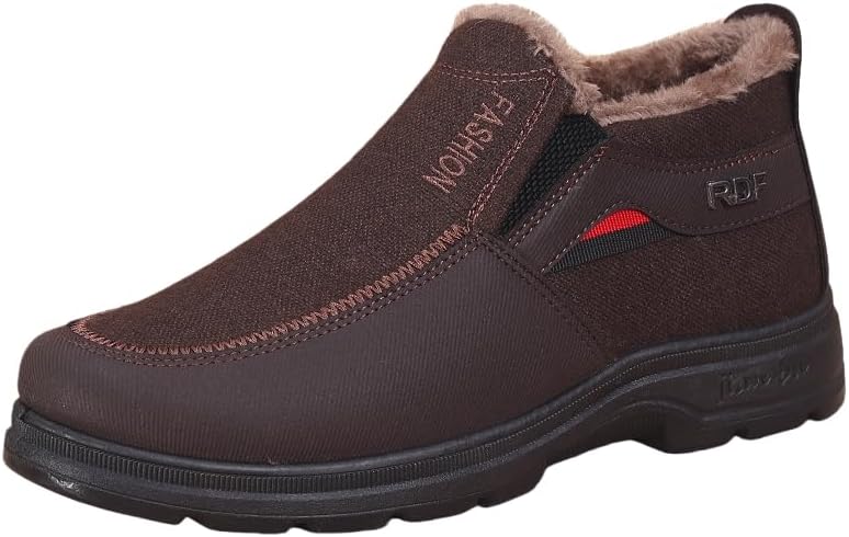 

Мужские теплые хлопковые туфли - повседневные плоские туфли - с искусственным плюшевым подкладом - резиновая подошва - подходят для повседневного использования осенью и зимой Spkfhd, коричневый