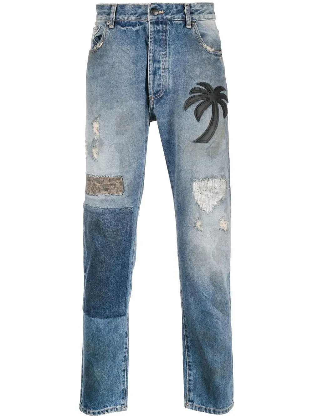 

Прямые джинсы в технике пэчворк PALM ANGELS, синий