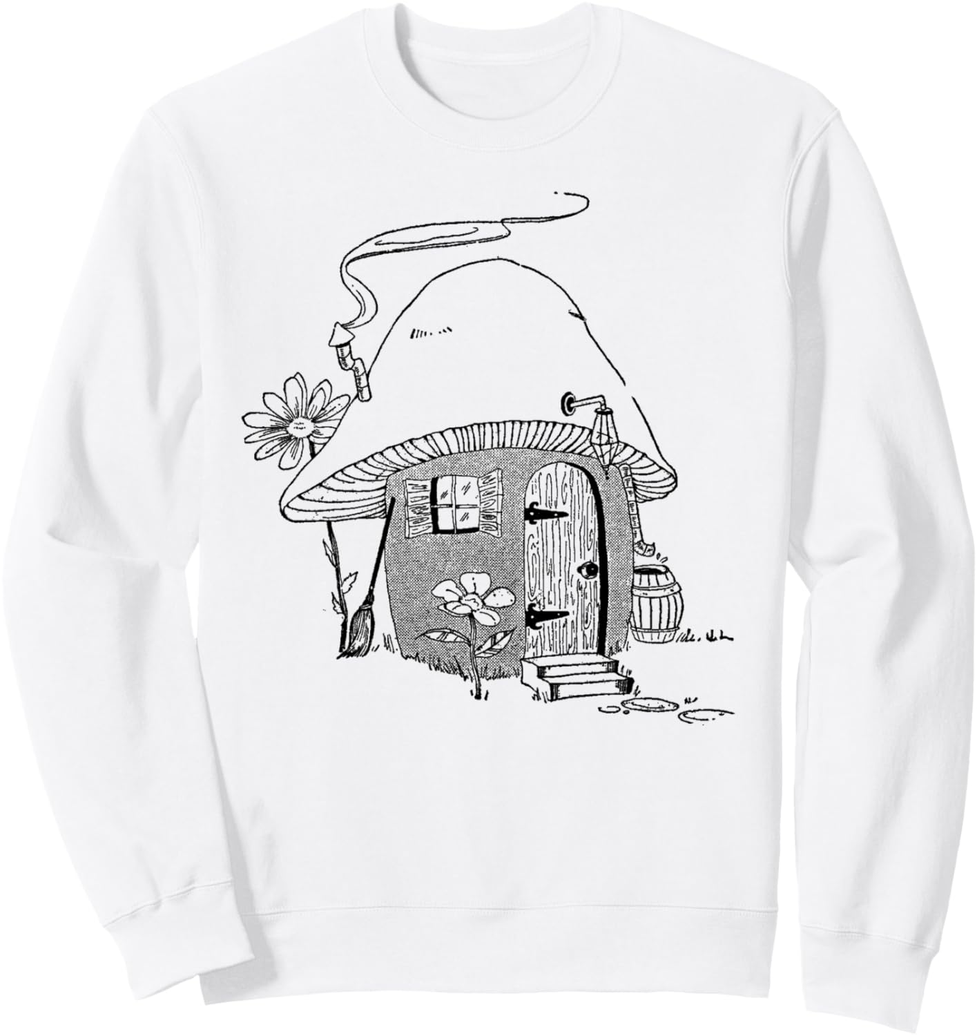 

Домик в стиле коттеджкор с грибами - милая винтажная толстовка на тему микологии Cottagore Aesthetic Styles, белый