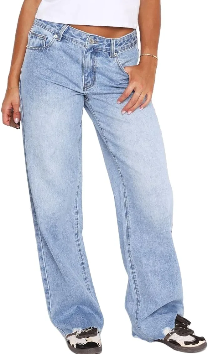 

Женские джинсы baggy mid low waist wide straight leg loose boyfriends Sxidecgqi