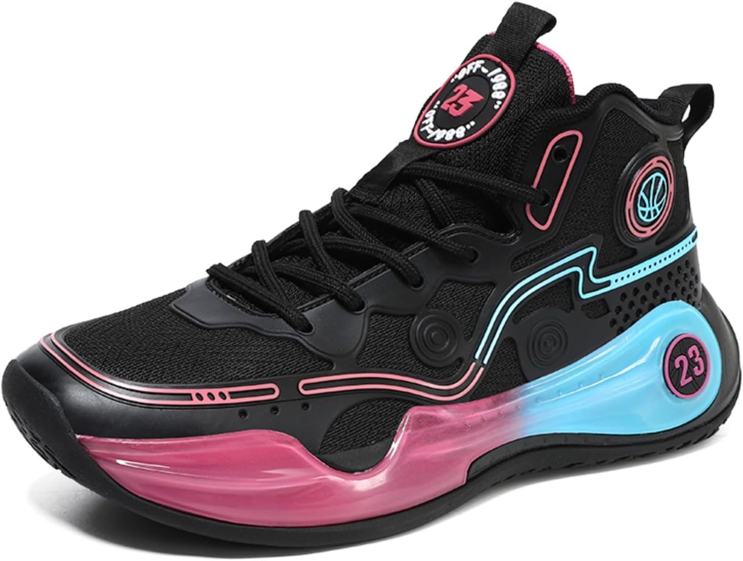 

Мужские флуоресцентные дышащие сетчатые баскетбольные кроссовки на шнуровке, модные высокие нескользящие кеды для тенниса, бега трусцой, ходьбы Boaobaihuo, черный