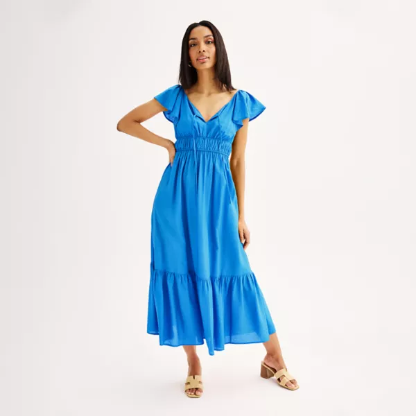 

Женское макси-платье с воланами на рукавах Nine West, цвет santorini blue