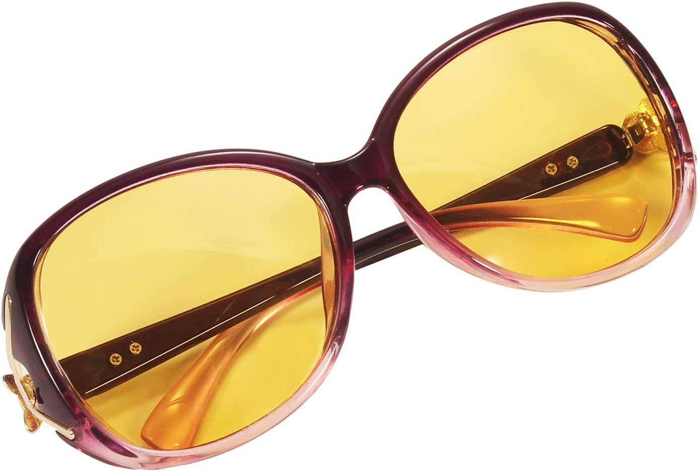 

Женские поляризованные солнцезащитные очки HD для ночного видения, стильные очки для вождения в темное время суток, очки с антибликовым покрытием (фиолетовые, желтые) Loovit, Yellow,purple