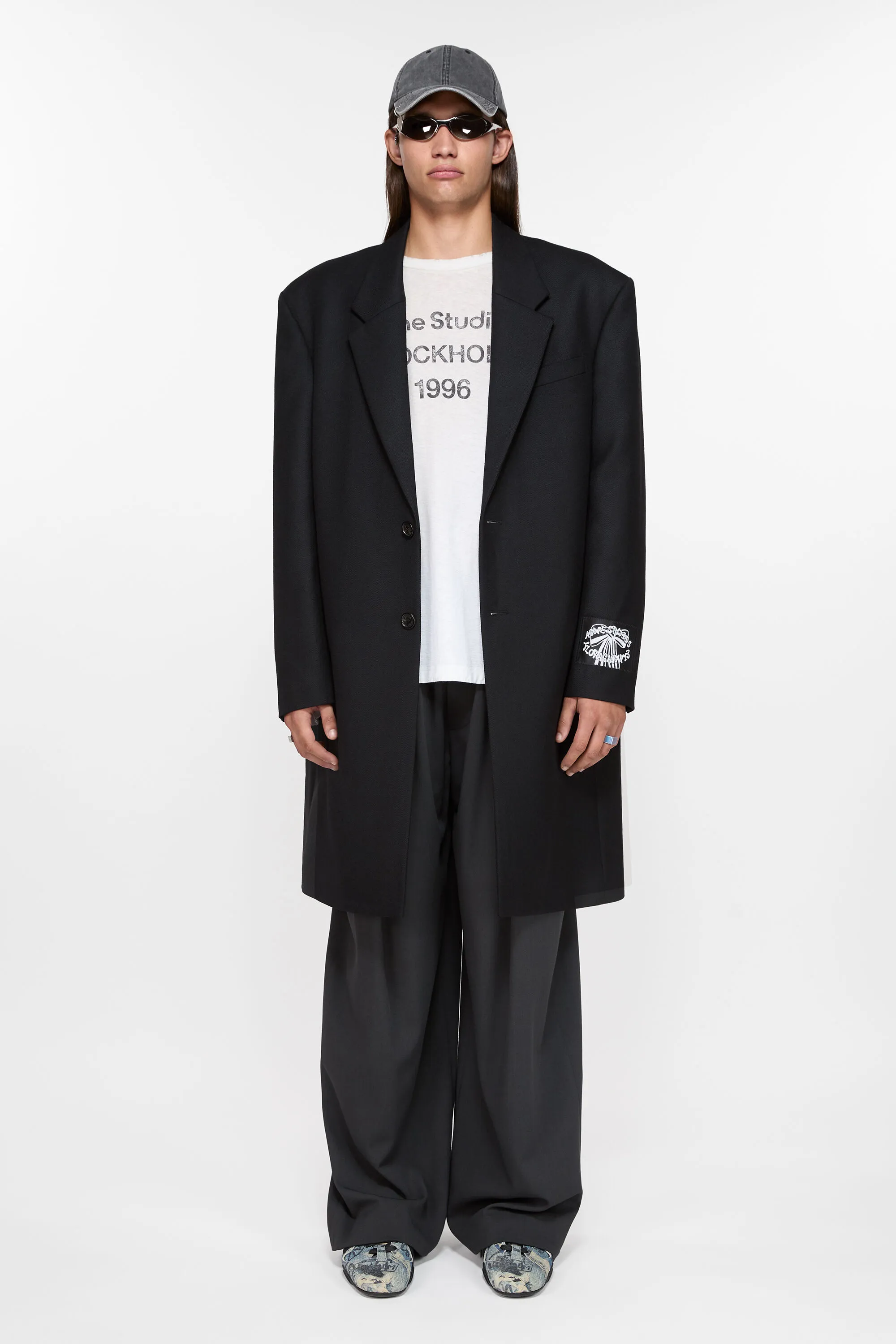 

Однобортное шерстяное пальто Acne Studios, черный