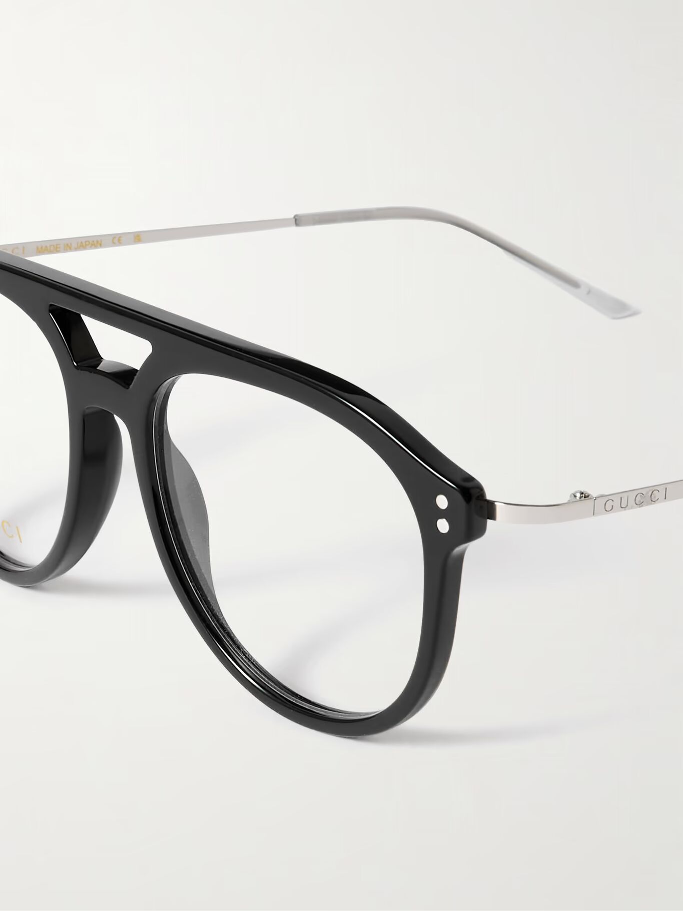 

Ацетатные и серебристые оптические очки в стиле «авиатор» GUCCI EYEWEAR, черный