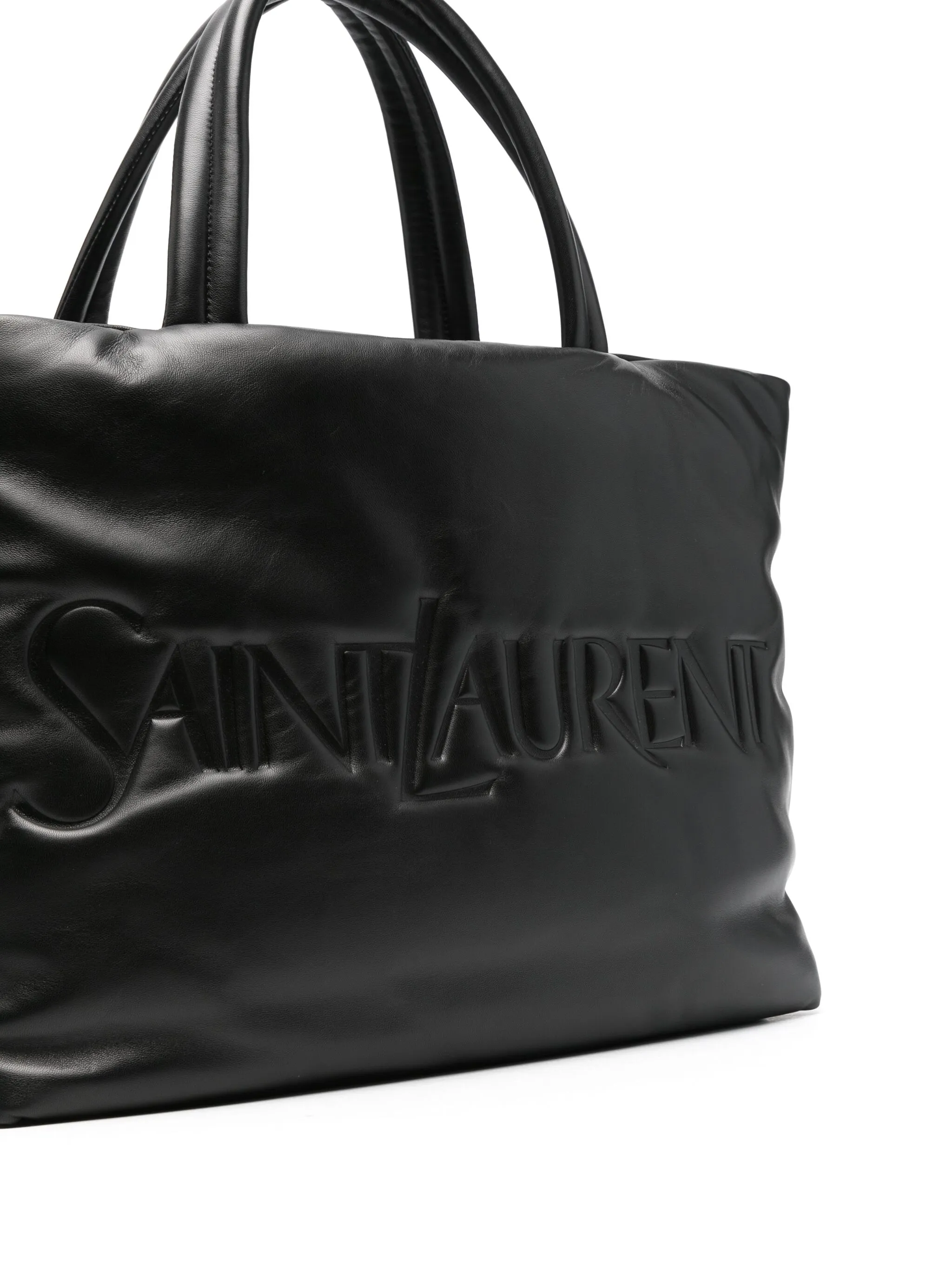 Сумка-тоут с тисненым логотипом Saint Laurent, черный — фото 4