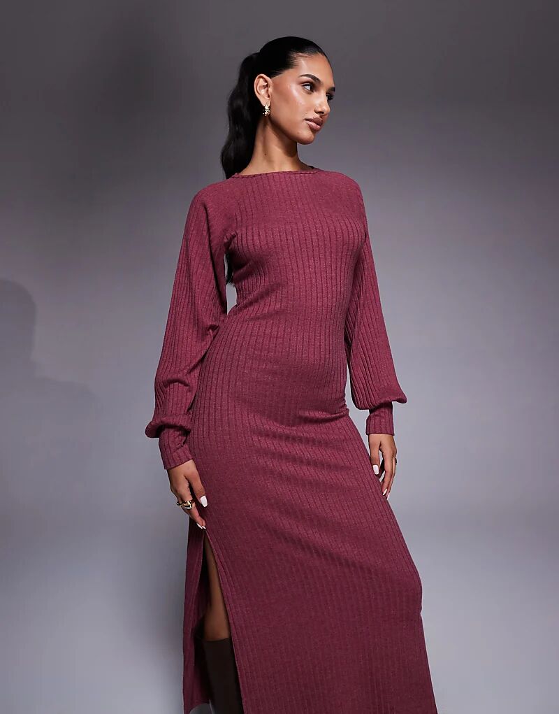 

Платье макси с длинными рукавами и пышными рукавами ASOS DESIGN бордового цвета