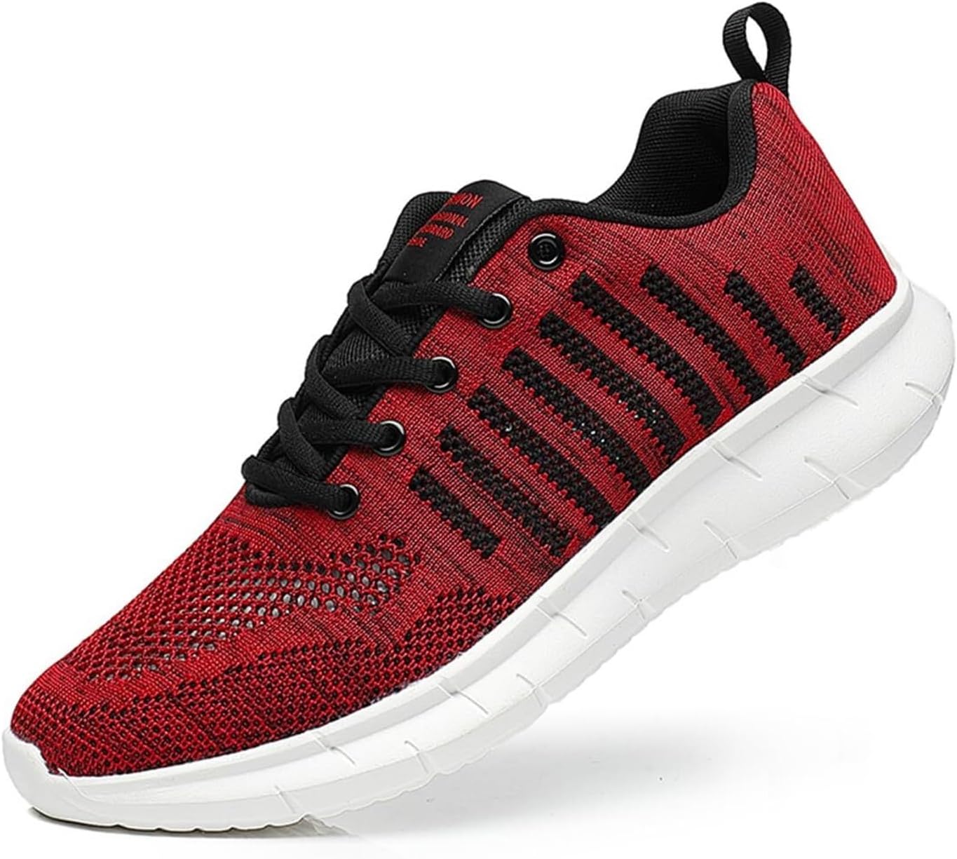 

Мужские модные дышащие вязаные спортивные кроссовки на шнуровке, противоскользящие, удобные, с круглым носком, для бега на улице, спортивная обувь Generic, красный
