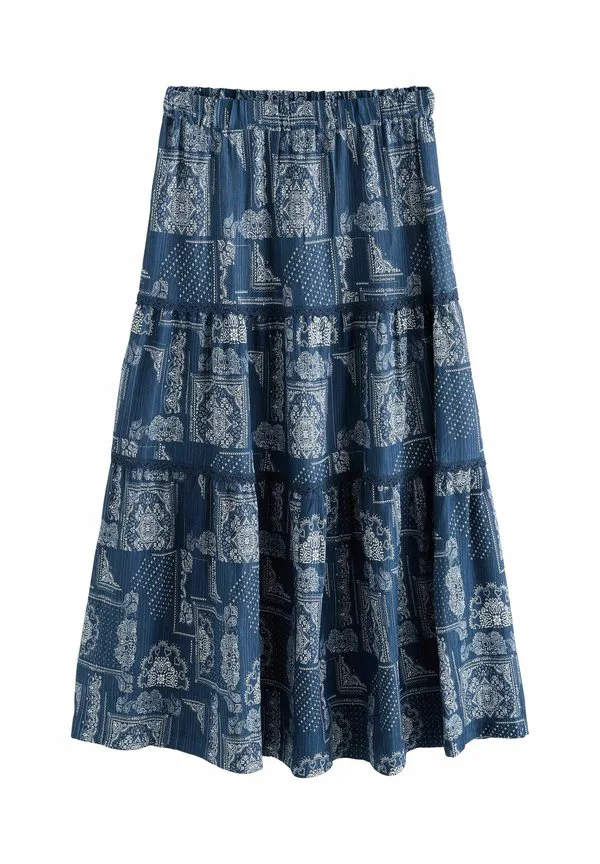 Длинная юбка-макси с ярусами, прямого кроя. Next, Blue /Ecru Bandana Print