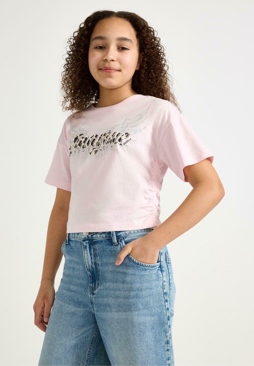 

Футболка с принтом CROPPED Lindex, фуксия