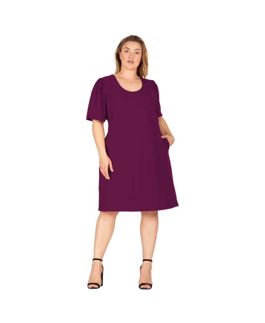 

Платье миди большого размера с пышными рукавами и вырезом-лодочкой Standards & Practices, Purple