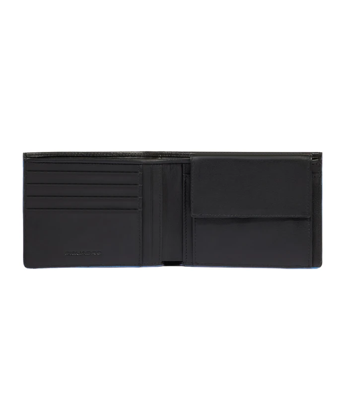 

Мужской кожаный кошелек с отделением для монет, с защитой от RFID-сканирования. Piquadro, черный