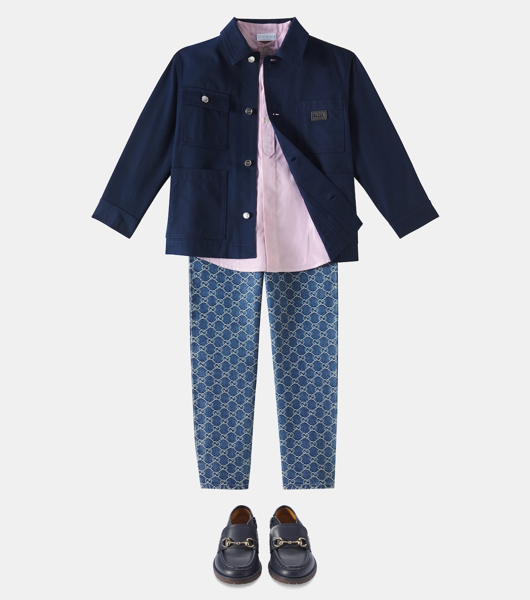 GG джинсы прямого кроя из денима с жаккардом Gucci Kids, Deep Azure — фото 2