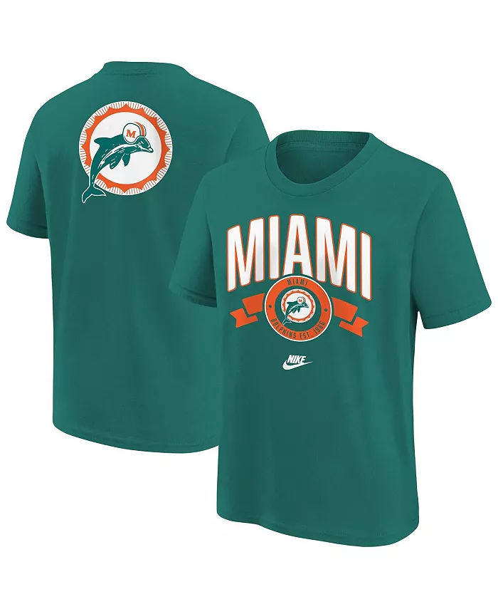

Футболка Aqua Miami Dolphins Rewind Front Back Essential для больших мальчиков и девочек Nike