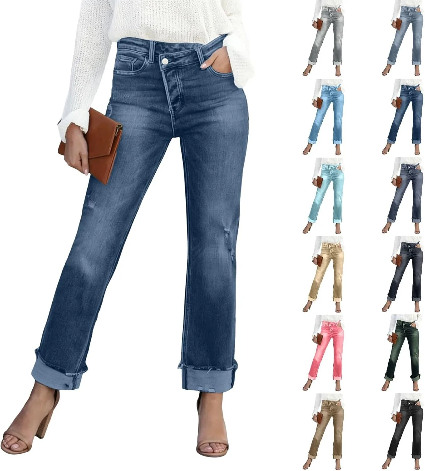 

Женские джинсы Boyfriend с высокой талией, клеш и потертости