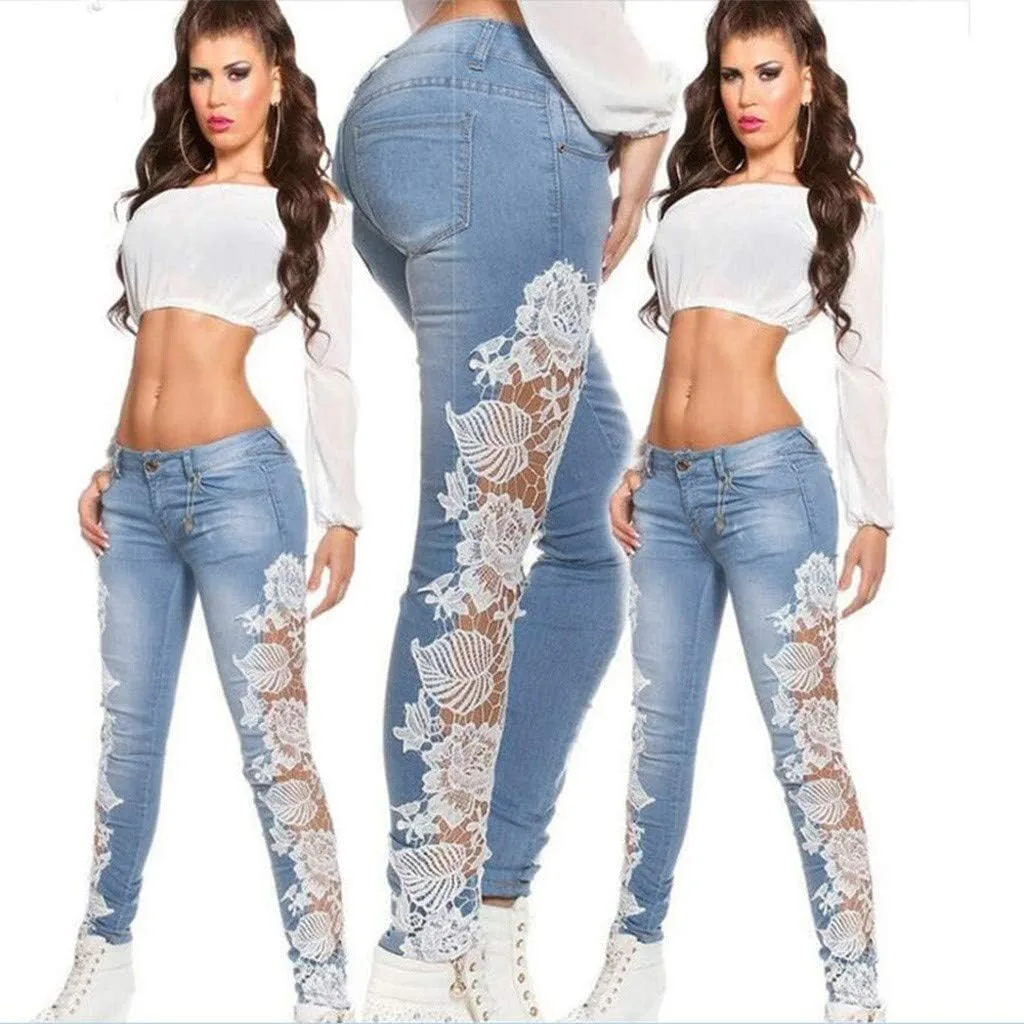Джинсы женские High Waisted Straight Leg с кружевной аппликацией — фото 2