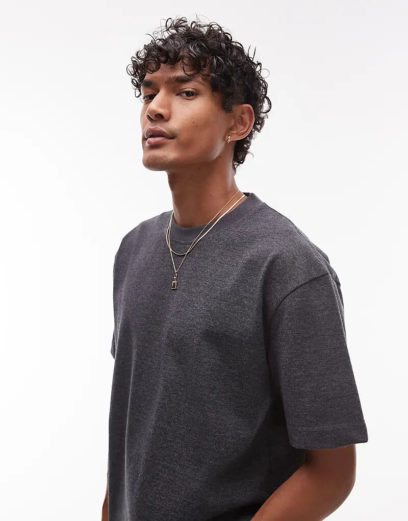 

Футболка Topman премиум-класса с укороченным кроем, плотная, цвета угольно-серого меланжа