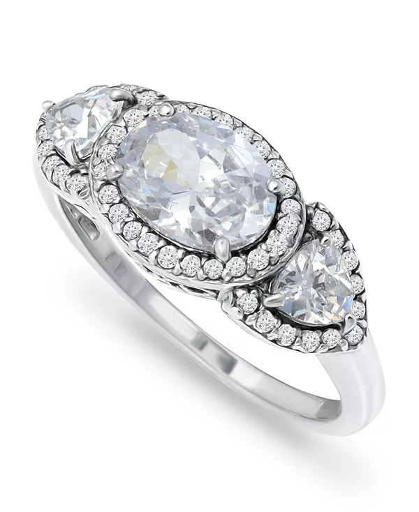 

Кольцо с тремя камнями кубического циркония, овальной формы, серебряное или из 18-каратного золота Macy'S, silver