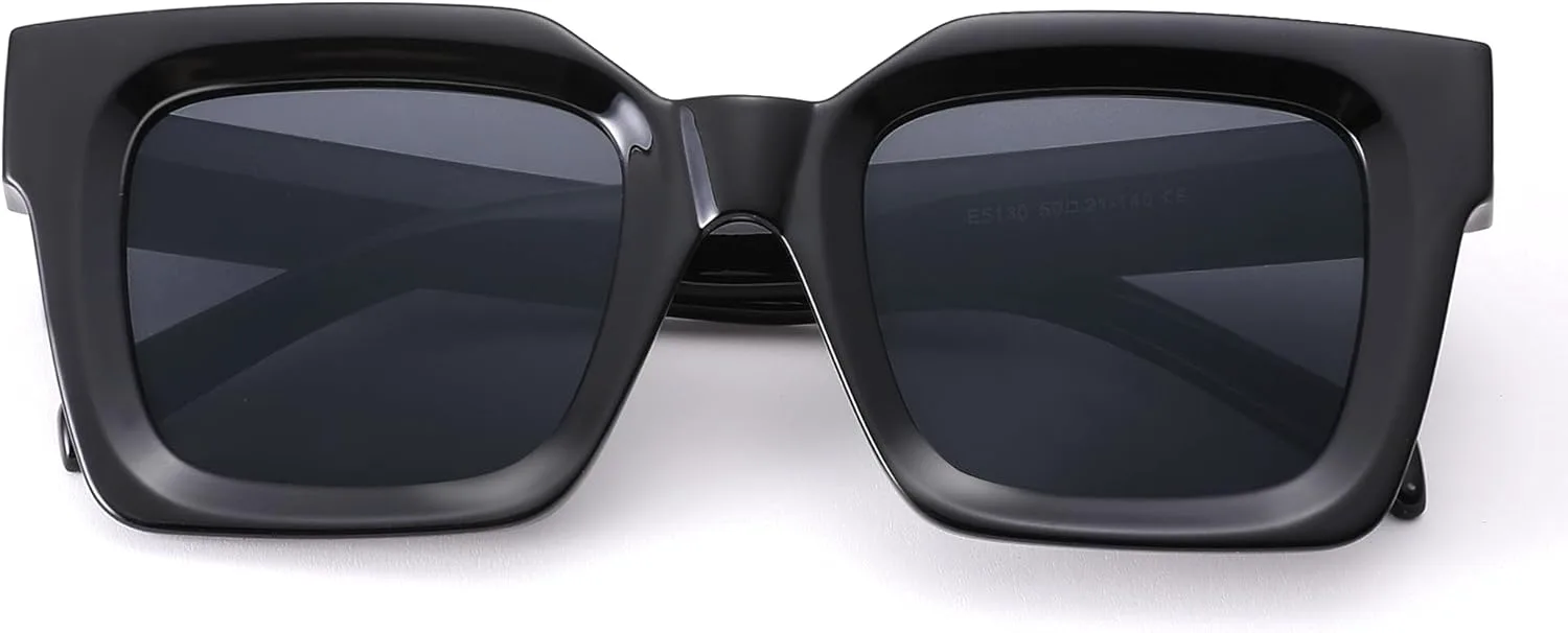 

Солнцезащитные очки Hycredi квадратной формы для женщин и мужчин - ретро-очки с массивной прямоугольной оправой и защитой от УФ-излучения UV400, Black/Grey