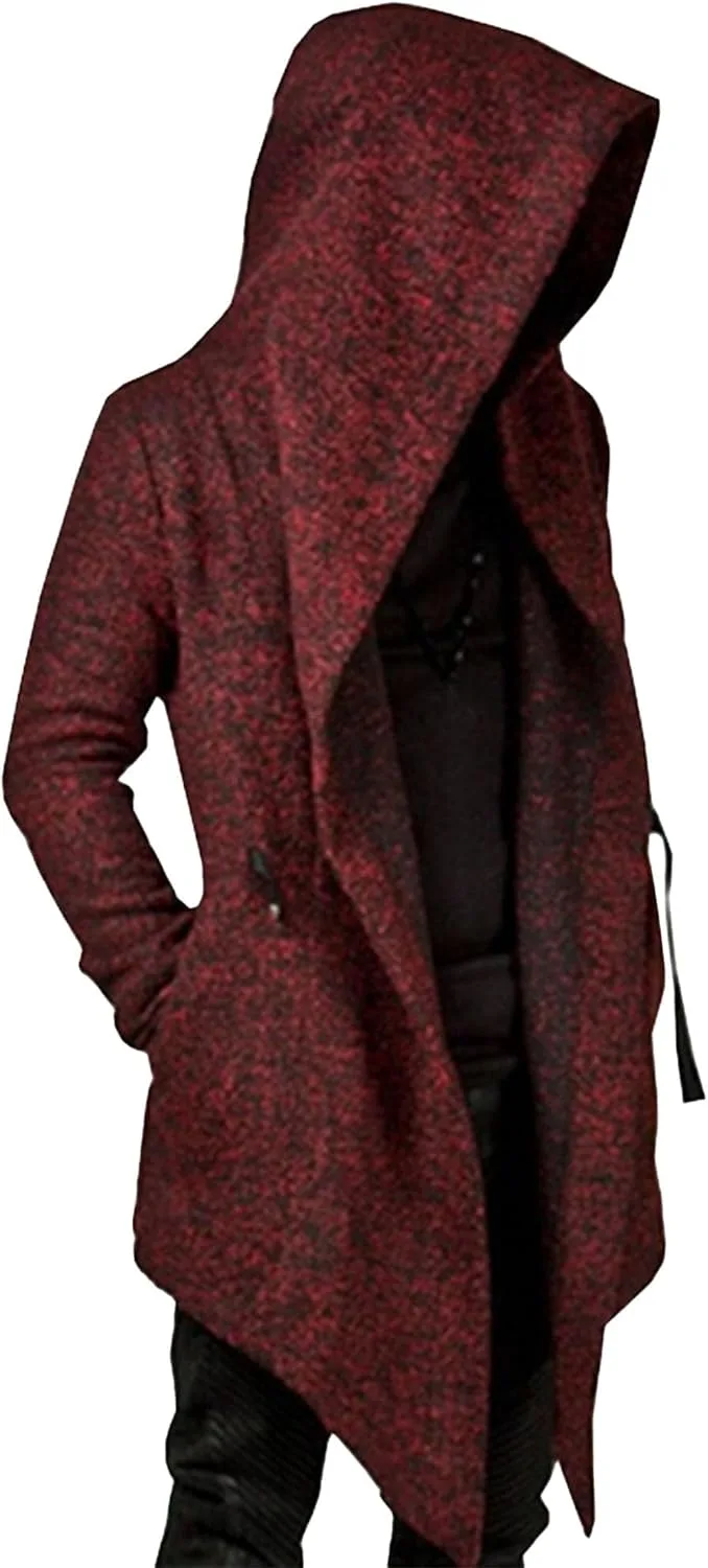 

Мужской кардиган с капюшоном, свободный длинный плащ с карманами