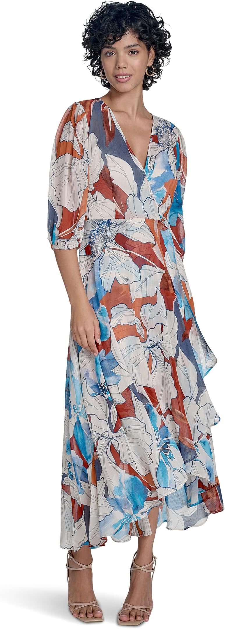 

Платье Calvin Klein Chiffon Puff Sleeve Faux Wrap, Oxford Multi