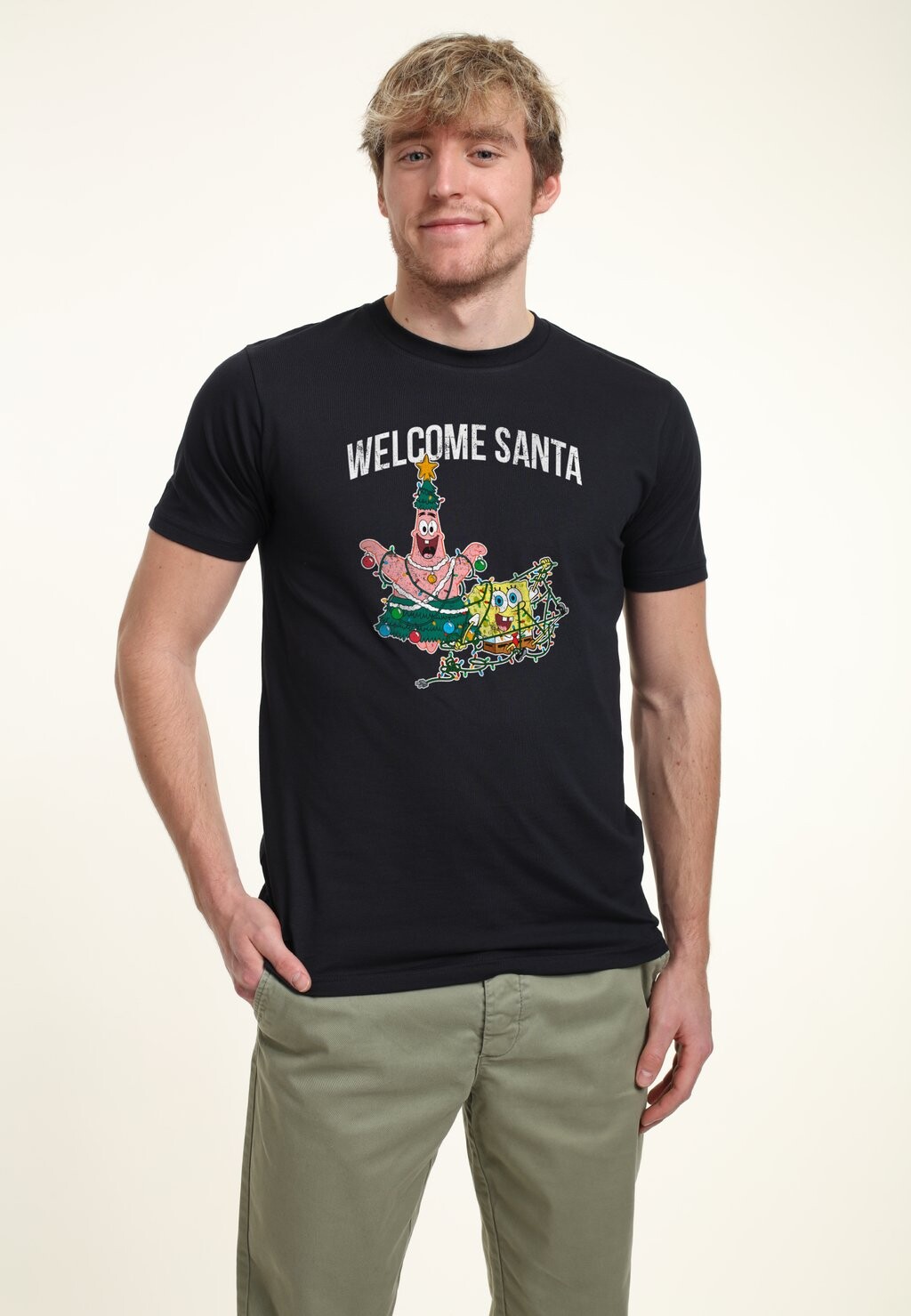

Футболка с принтом SPONGEBOB SQUAREPANTS WELCOME SANTA Henry Tiger, темно-синий