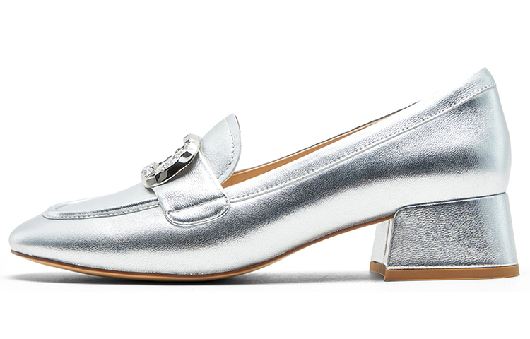 Туфли на платформе с массивным каблуком 4 см серебряные NINE WEST